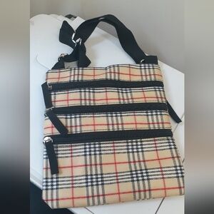 Plaid Crossbody Bag with Multiple Zippers